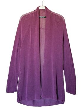 Peruvian Connection Mesh Knit Cardigan Pima Cotton Purple Open Front Women’s L